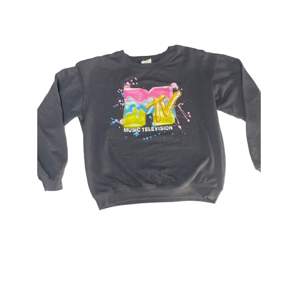 5/$15 M(7-9) MTV Black Graphic Sweatshirt with Color Splash Logo